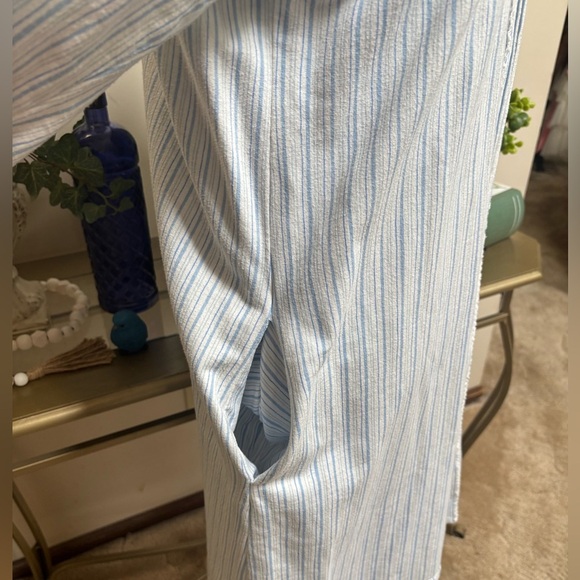 EILEEN WEST STRIPED BLUE & WHITE EYELET ZIP UP ROBE PAJAMAS CASUAL LOUNGING SZ S - Picture 2 of 13